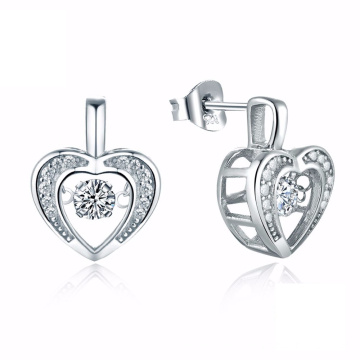 Hot Sales Heart 925 Silver Stud Earrings Dancing Jewelry